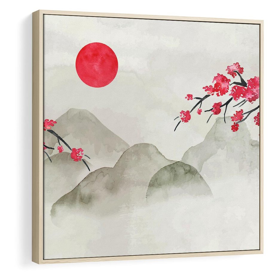 Obraz w ramie 50x50 - Harmonia Japandi - styl japandi, japonia - rama drewno