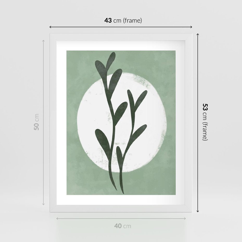 Plakat w ramie 40x50 - Kształty Zielonego Ukojenia - zielony plakat, roślinne motywy - rama biała