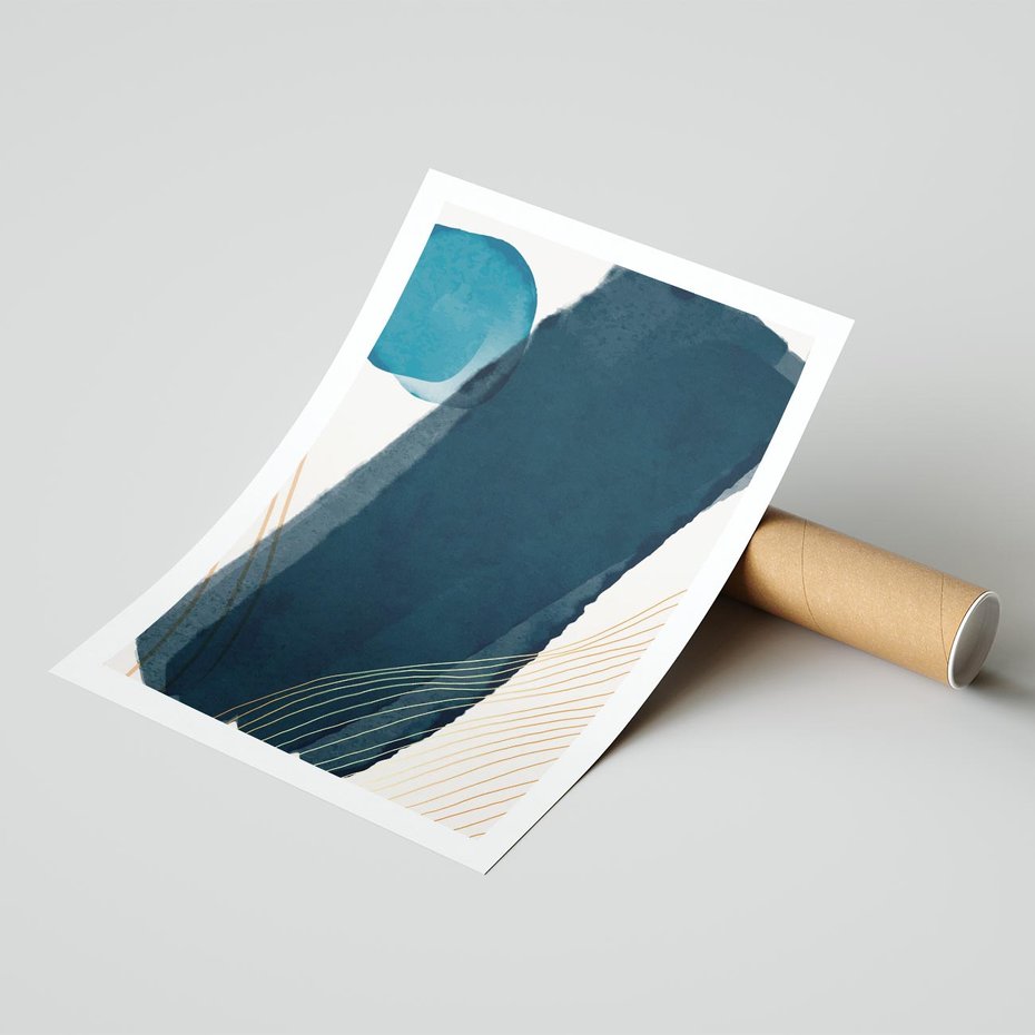 Plakat bez ramy 50x70 - Nocne Widzenia - abstrakcyjna granatowa plama, akwarela