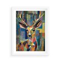 Plakat w ramie 50x70 - Bezgraniczne Kontury Zaskoczenia - abstrakcyjny obraz olejny, jeleń - rama biała
