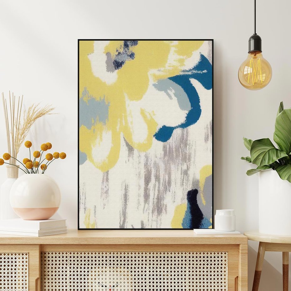 Obraz w ramie 70x100 - Kwiatowe Impresje - malowane duże kwiaty, kolory żółty - rama czarna