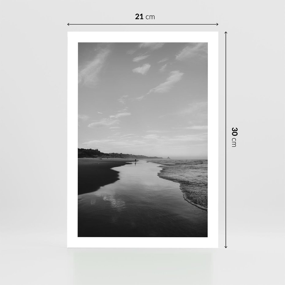 Plakat bez ramy 21x30 - Nadmorska Melodia - czarno białe zdjęcie, plaża