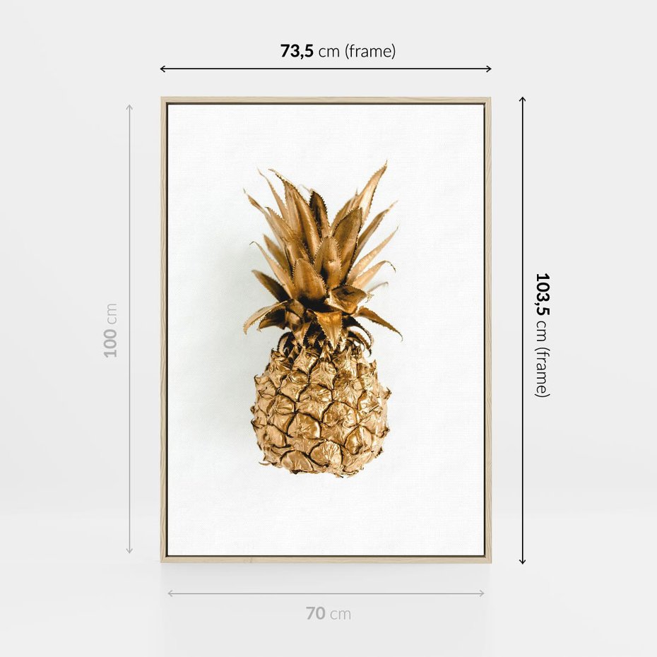 Obraz w ramie 70x100 - Ekskluzywny Akcent - złoty, ananas - rama drewno