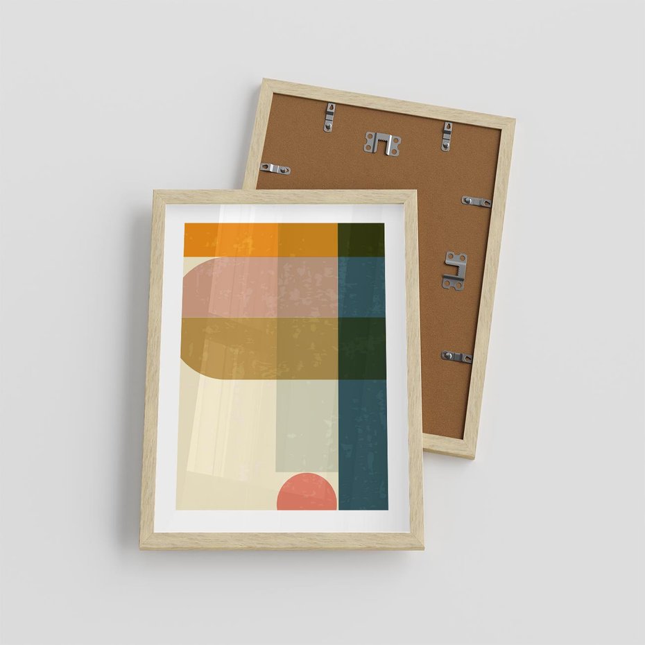Plakat w ramie 30x40 - Geometryczna Grafika na Plakacie - geometryczna nowoczesna grafika, minimalizm - rama drewno