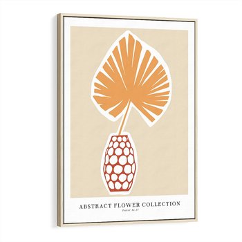 Obraz w ramie 70x100 - Kwiatowa Kreatywność - tropikalny liść w wazonie, typografia - rama drewno