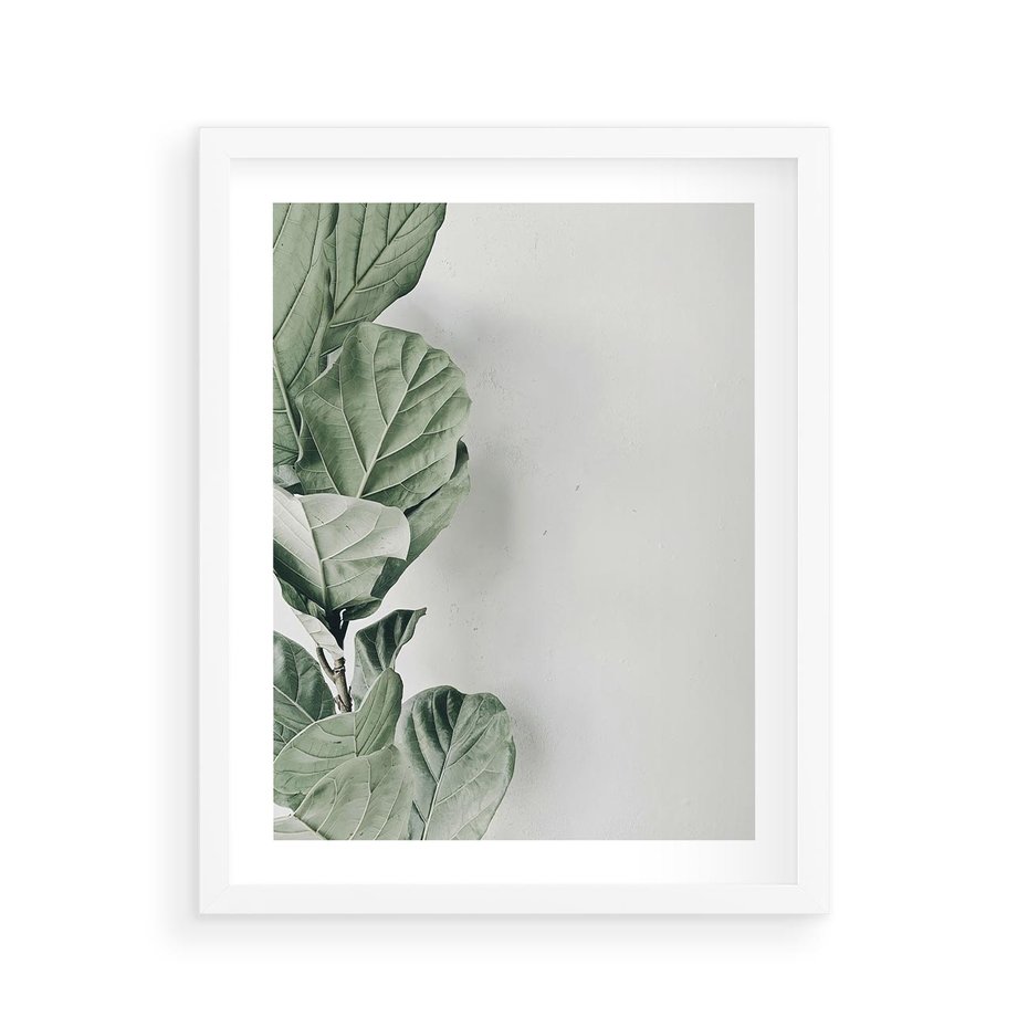 Plakat w ramie 40x50 - Minimalistyczna Harmonia: Zieleń Liści - zieone liście, kompozycja - rama biała
