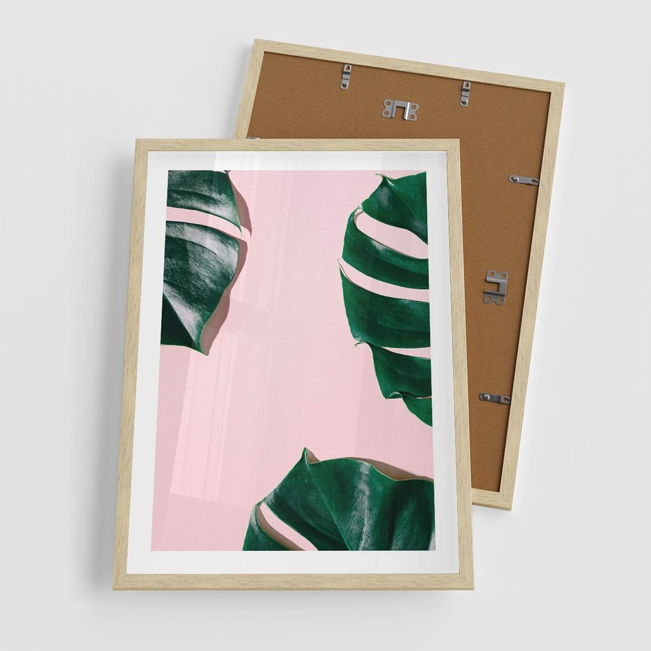 Plakat w ramie 50x70 - Minimalizm Natury - minimalizm, liście monstery - rama drewno