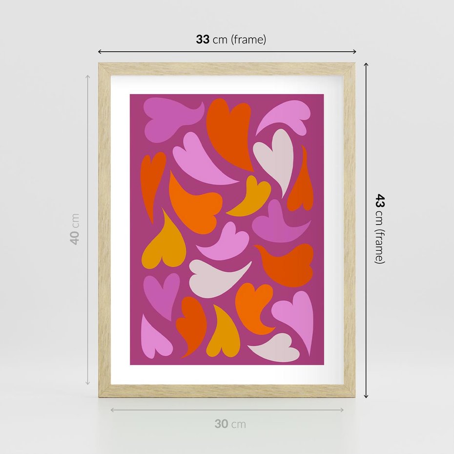 Plakat w ramie 30x40 - Podróżne Boho - wesoła grafika, serca - rama drewno