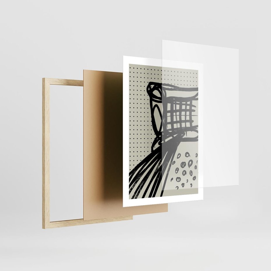 Plakat w ramie 50x70 - Złudne Kontemplacje - abstrakcyjna mroczna kompozycja, nieregularne - rama drewno