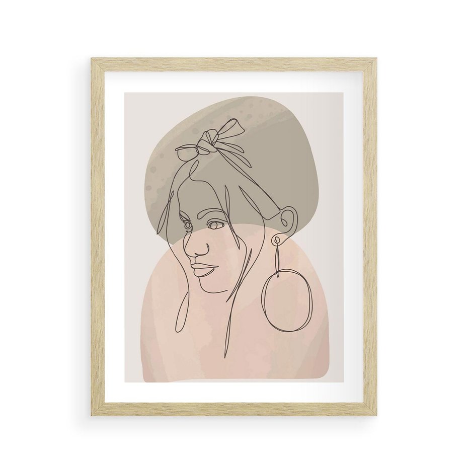 Plakat w ramie 40x50 - Kobieta w Linii: Akwarelowa Harmonia - kobieta one line, grafika - rama drewno