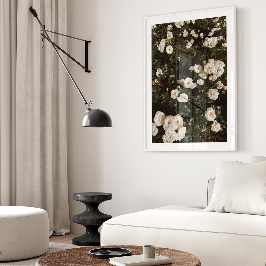 Plakat bez ramy 21x30 - Czyste Piękno - białe kwiaty, białe róże