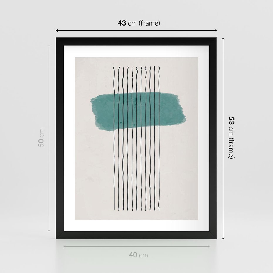 Plakat w ramie 40x50 - Bezczasowe Wspomnienia - abstrakcyjna akwarelowa plama, nieregularne kreski - rama czarna