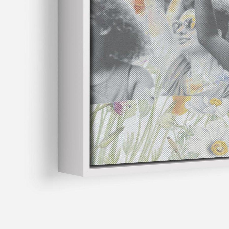 Obraz w ramie 70x50 - Księga zaklętych marzeń - kolaż, czarnobiałe zdjęcie wesołych młodych ludzi - rama biała