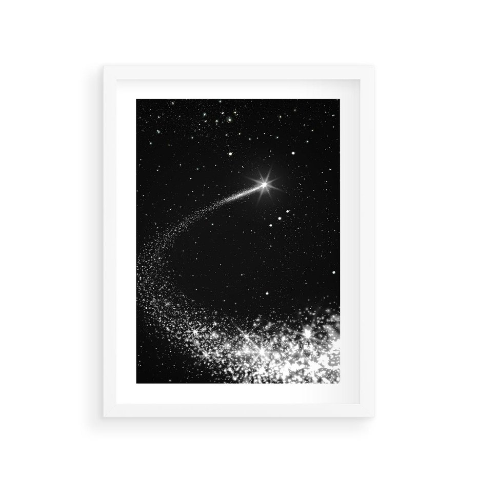 Plakat w ramie 30x40 - Kometa wśród gwiazd - kometa, gwiazdy - rama biała