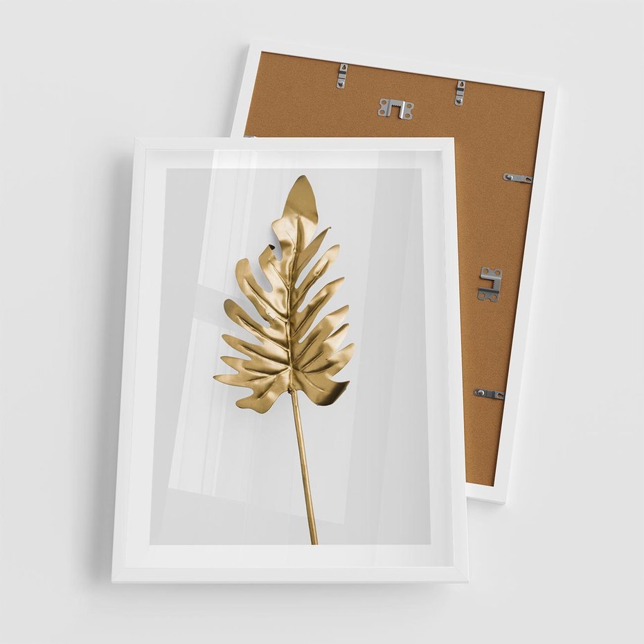 Plakat w ramie 50x70 - Ponadczasowy Urok - złote, liście - rama biała