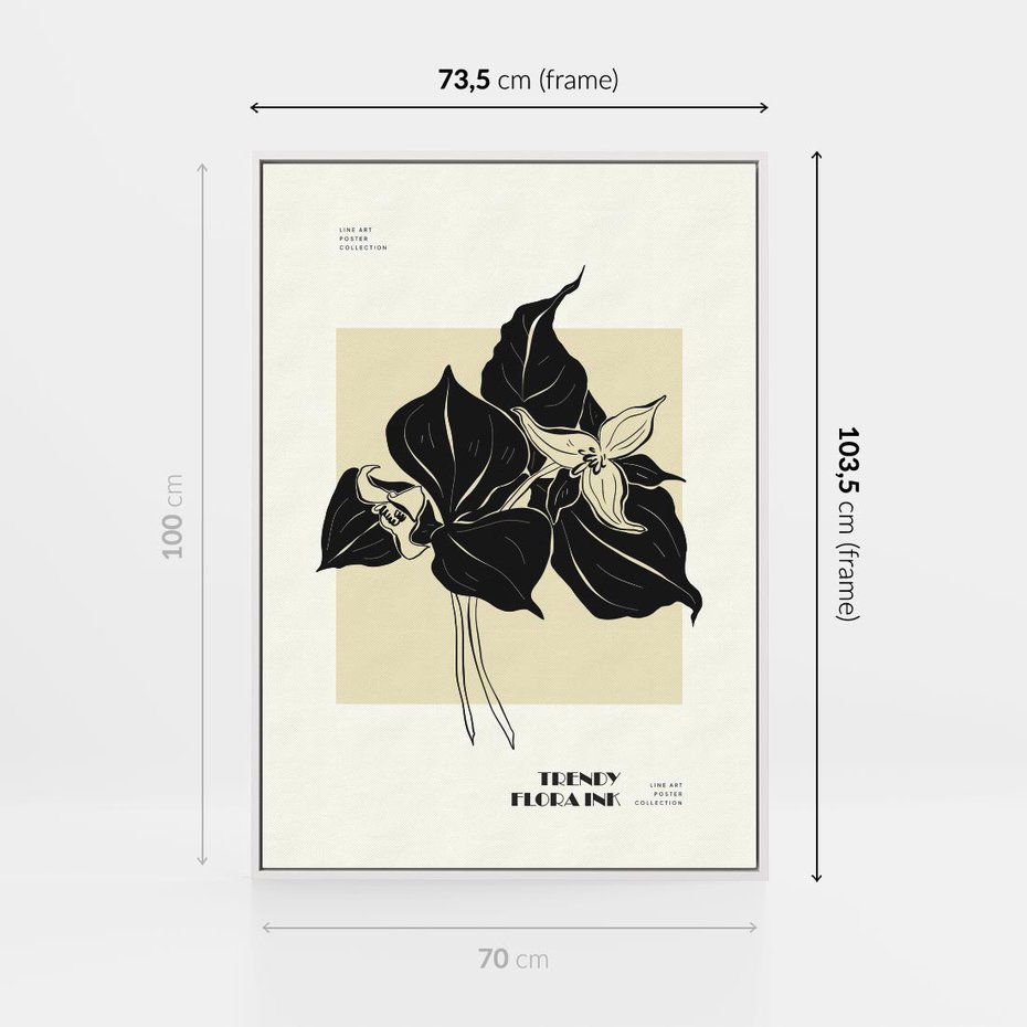 Obraz w ramie 70x100 - Ekspresja w szkicowanych kształtach - kwiaty, typografia - rama biała