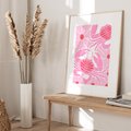 Plakat w ramie 40x50 - Roztańczone Kraby - różowe kwiaty i kraby, abstrakcyjna kompozycja - rama drewno