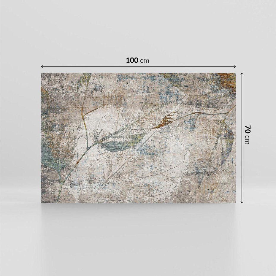 Obraz na płótnie 100x70 - Betonowe Wspomnienia Liści - odciski w betonie, odbitki