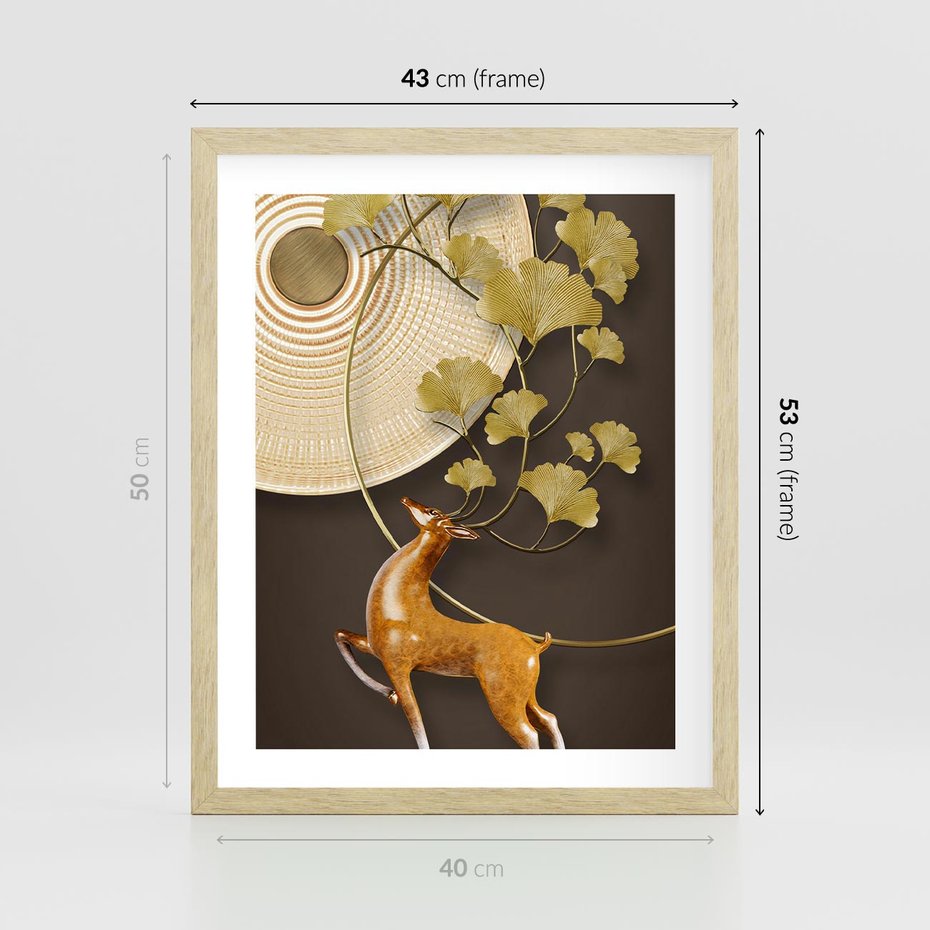 Plakat w ramie 40x50 - Elegancja i Tradycja - złote, liście - rama drewno
