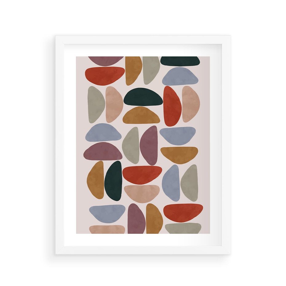 Plakat w ramie 40x50 - Kolorowe Echo Boho - abstrakcyjny obraz, geometryczna kompozycja - rama biała