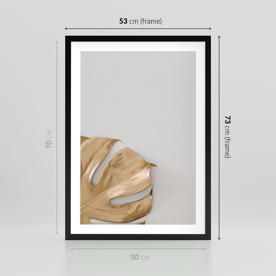 Plakat w ramie 50x70 - Natury Szlachetność - złote, liście - rama czarna