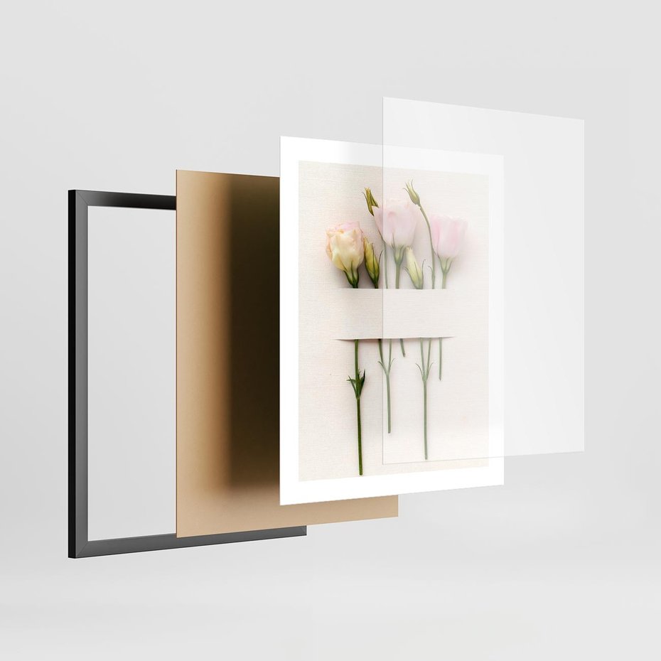Plakat w ramie 40x50 - Białe kwiatowe uniesienia - białe, kwiaty - rama czarna