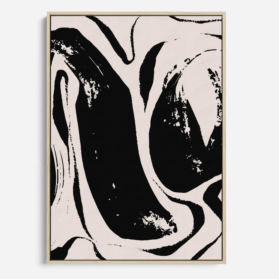 Obraz w ramie 80x120 - Wibracje w ciemnościach duszy - czarno biała abstrakcja, nieregularne rozmyte linie - rama drewno