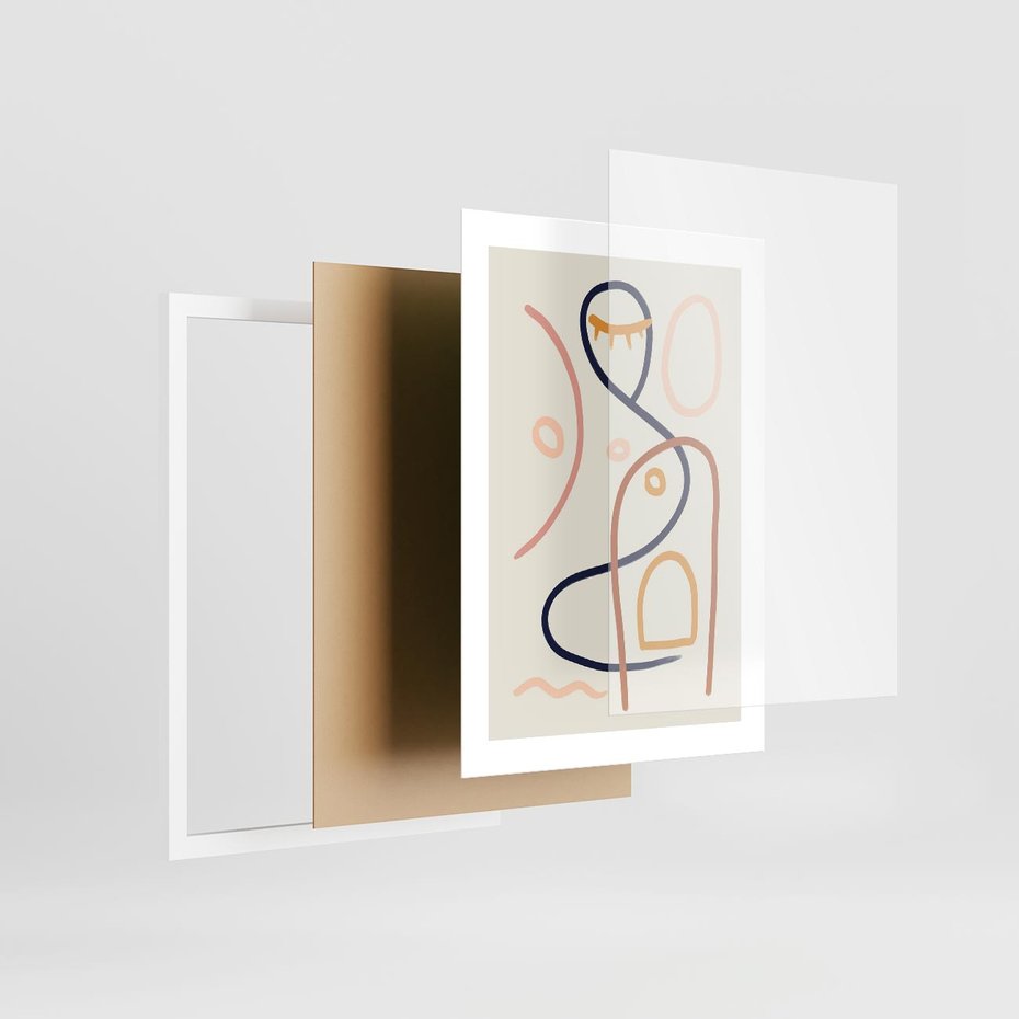 Plakat w ramie 30x40 - Mgnienie Oka - abstrakcja w stylu picasso, beżowe tło - rama biała