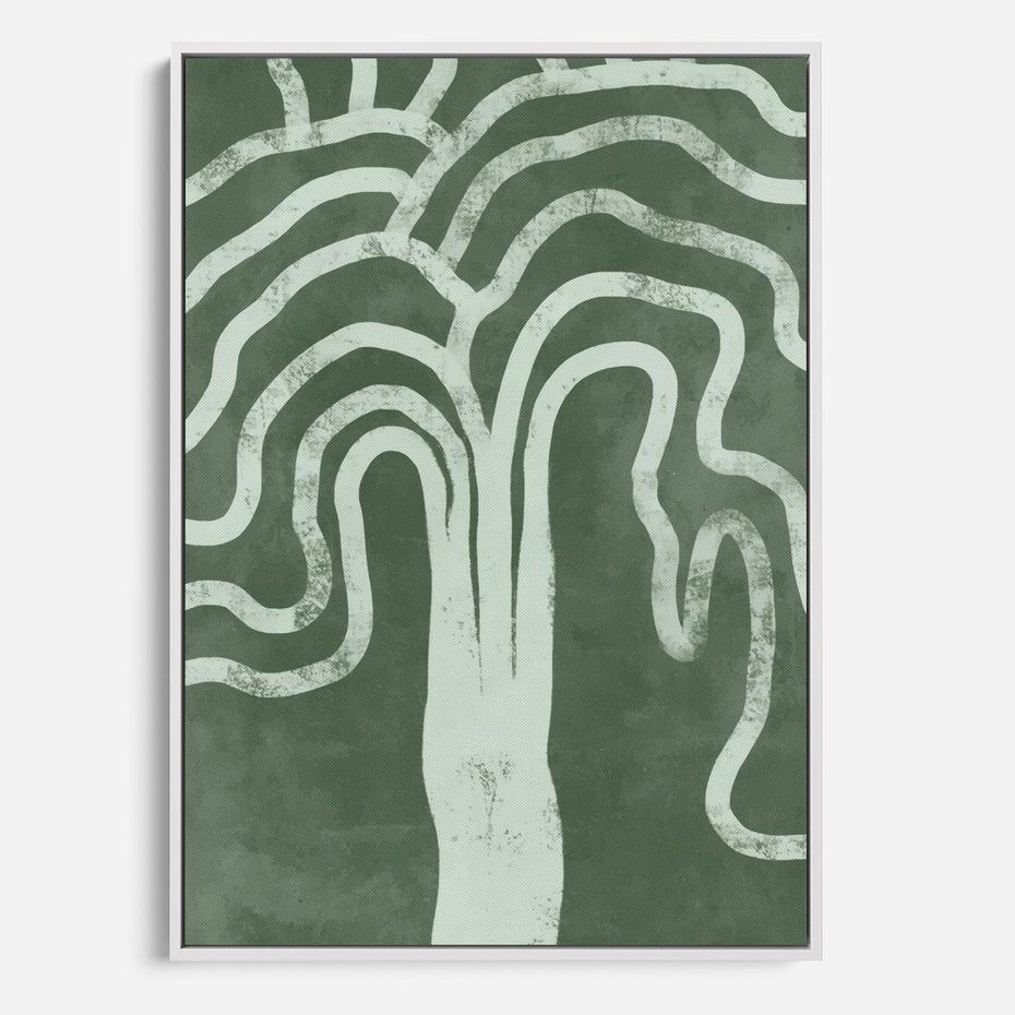 Obraz w ramie 70x100 - Inspirujące Zawiłości Zieleni - abstrakcyjny kształt, zielony plakat - rama biała