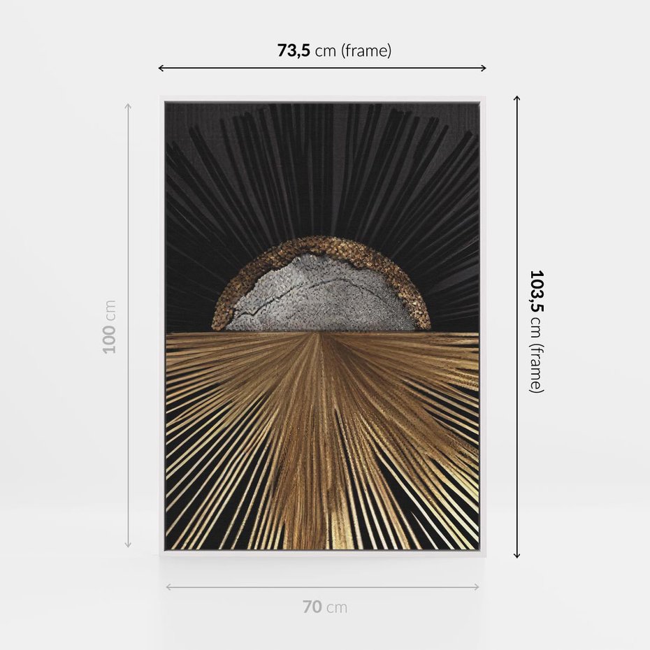 Obraz w ramie 70x100 - Metaliczne Boho Abstrakcje - boho, słońce - rama biała