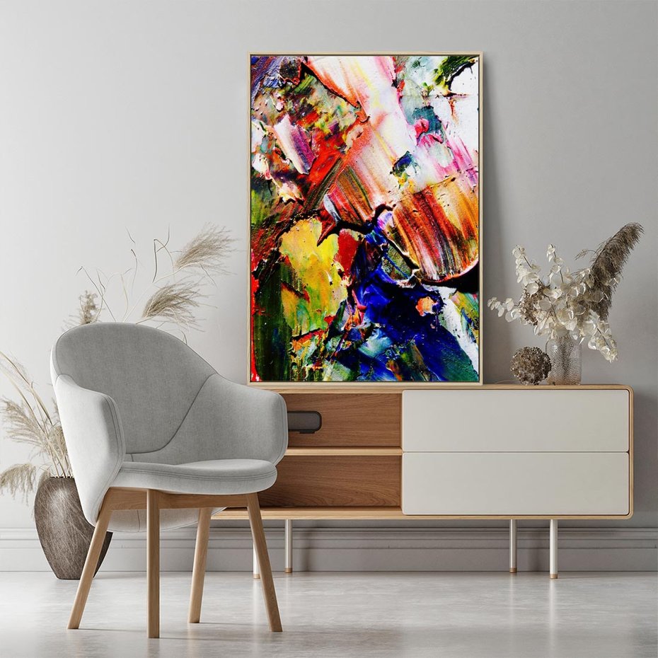 Obraz w ramie 50x70 - Szalejące ognie kolorów - abstrakcja, farby olejne - rama drewno