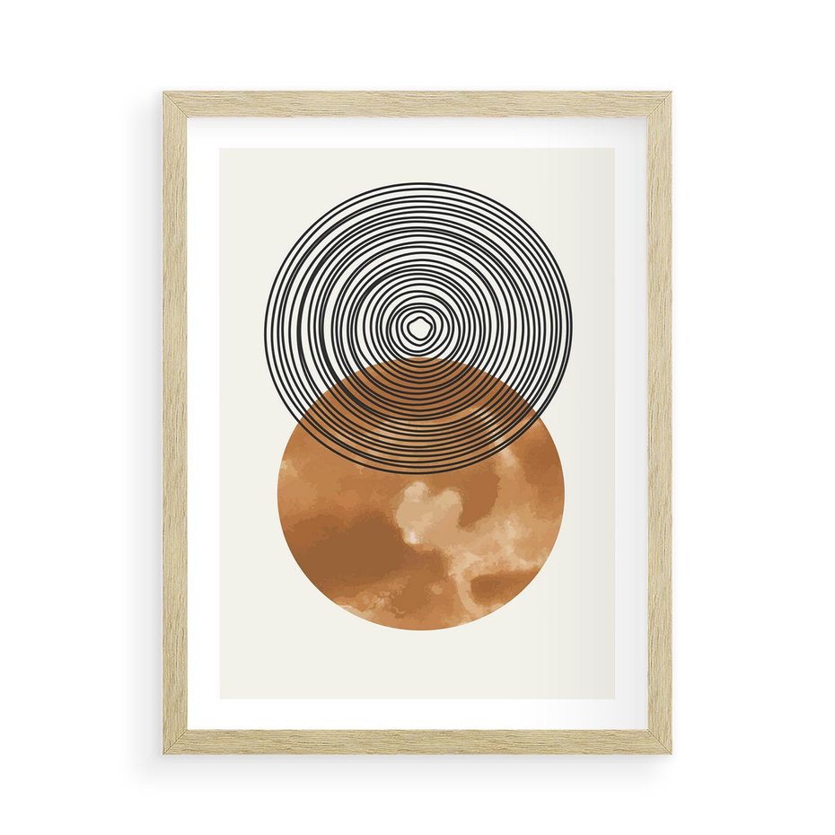 Plakat w ramie 50x70 - Taniec Okręgów - boho obraz, geometria - rama drewno