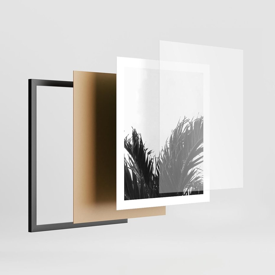 Plakat w ramie 40x50 - Tropikalna Uroda w Czerni i Bieli - fotografia czarno biała, liście palmy - rama czarna