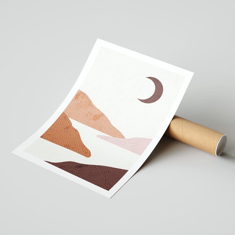 Plakat bez ramy 30x40 - Księżycowa Refleksja - nowoczesna sztuka, góry