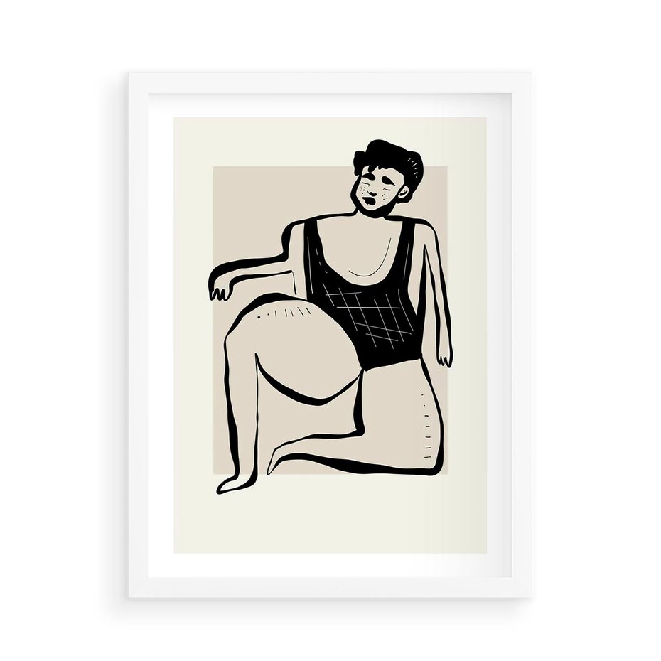 Plakat w ramie 50x70 - Szkic Kobiety w Czerni i Bieli - grafika, modern - rama biała
