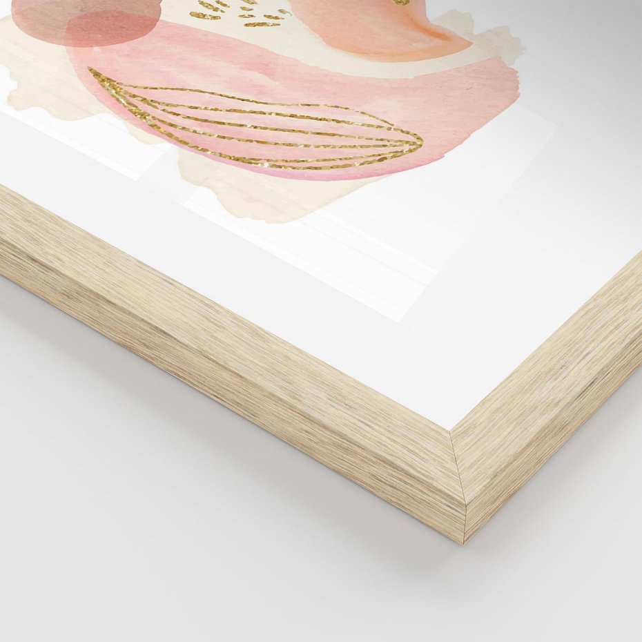 Plakat w ramie 40x50 - Impresje Przenikających Form - abstrakcyjne akwarelowe plamy, minimalizm - rama drewno