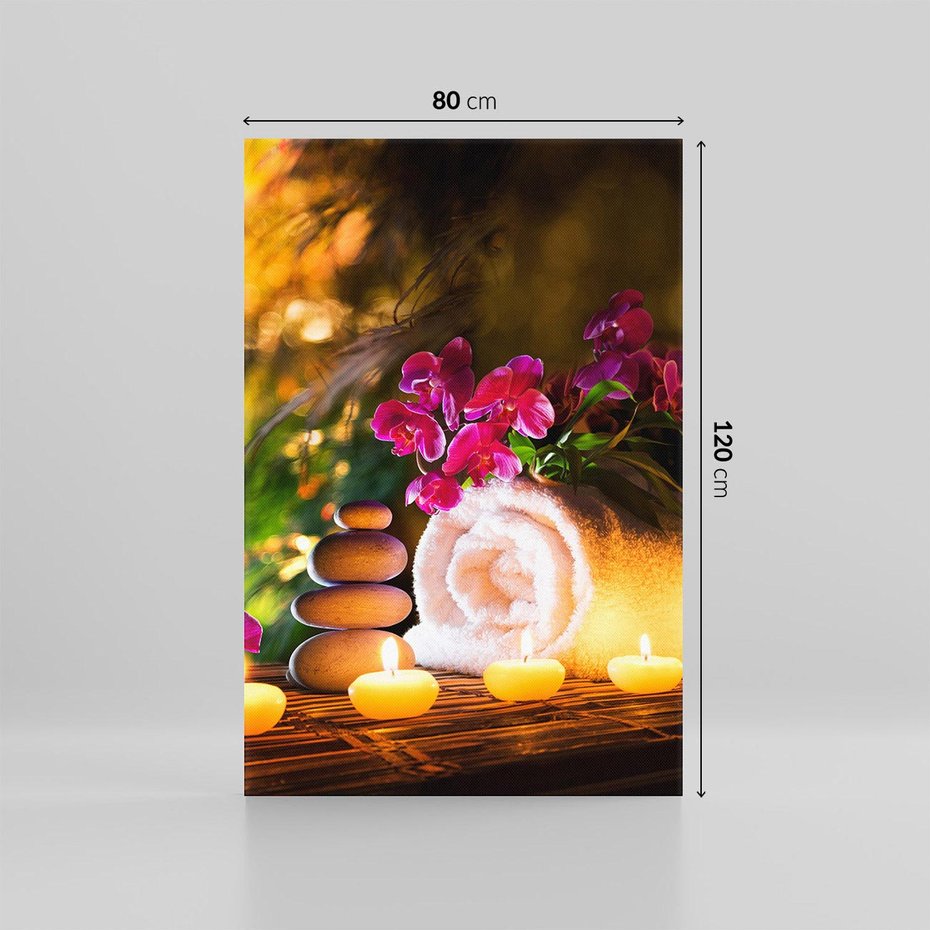 Obraz na płótnie 80x120 - Relaksujące spa z płonącymi świecami - spa, świece