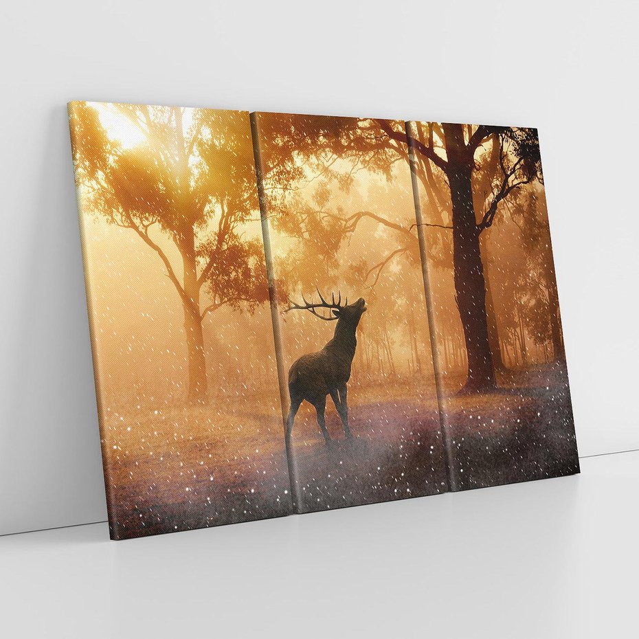 Obraz na płótnie 120x80 - Spotkanie jelena w lesie - jeleń, las