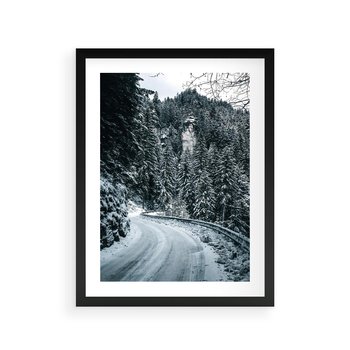 Plakat w ramie 50x70 - Zimowa Przygoda - zima w górach, droga - rama czarna