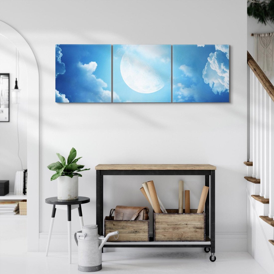 Obraz na płótnie 120x40 - Księżycowe Chmury - księżyc, chmury