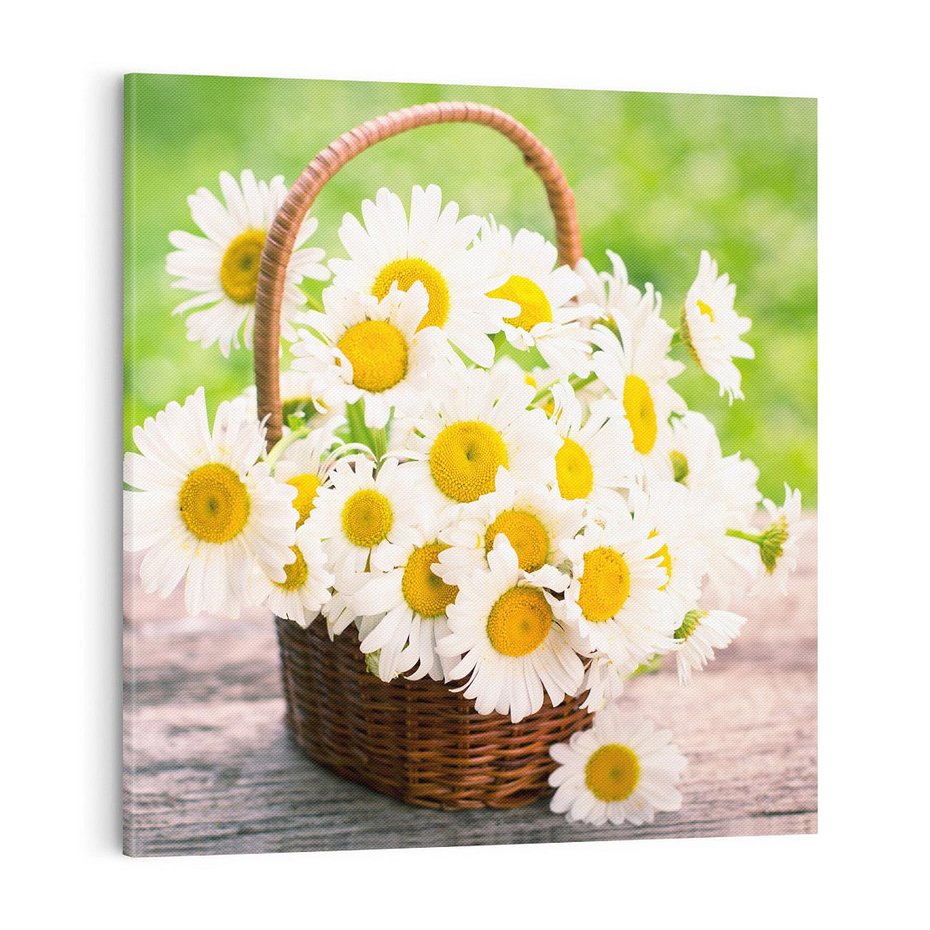 Obraz na płótnie 70x70 - Koszyk pełen kwiatów - koszyk, kwiaty