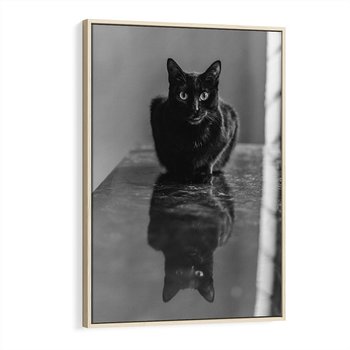 Obraz w ramie 80x120 - Kocie Oczy - kot, czarno białe zdjęcie - rama drewno