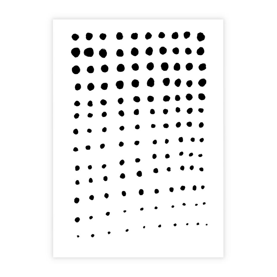 Plakat bez ramy 50x70 - Abstrakcyjna Transformacja - abstrakcyjna kompozycja z czarnych kropek, minimalistyczny czarno bialy plakat