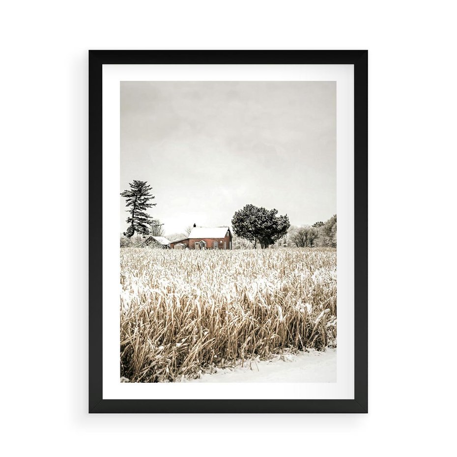 Plakat w ramie 50x70 - Idylliczna Zima - zima, krajobraz zimowy - rama czarna