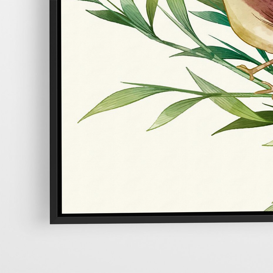 Obraz w ramie 50x70 - Roślinne Nastroje - japońska sztuka, ptak - rama czarna