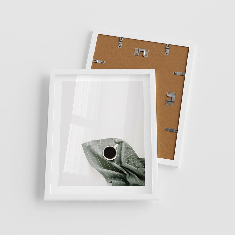 Plakat w ramie 40x50 - Poranek z Kawą - kawa, biała filiżanka - rama biała