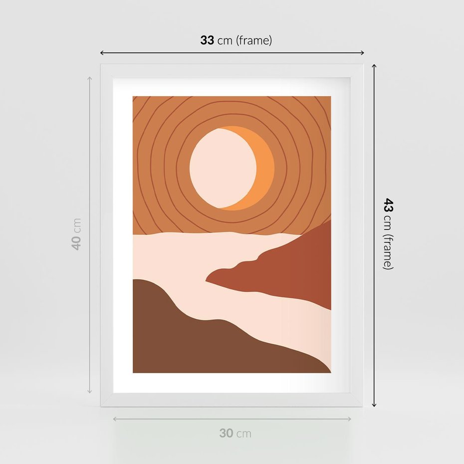 Plakat w ramie 30x40 - Sztuka Zachodu Słońca: Nowoczesna Sceneria - plakat, nowoczesna grafika - rama biała
