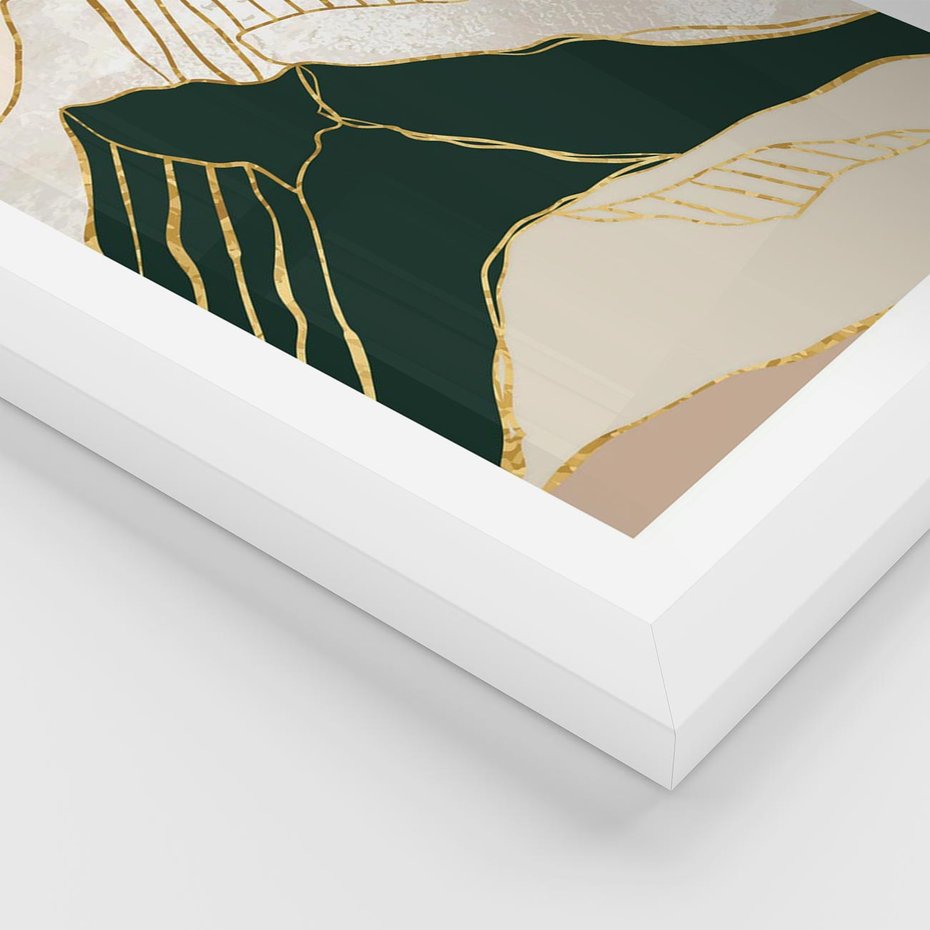 Plakat w ramie 50x70 - Minimalistyczne Góry: Złota Sztuka Natury - minimalistyczna grafika, góry - rama biała