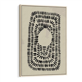 Obraz w ramie 80x120 - Zaklęte Wnętrza - boho plakat, czarne kropki kreski - rama drewno