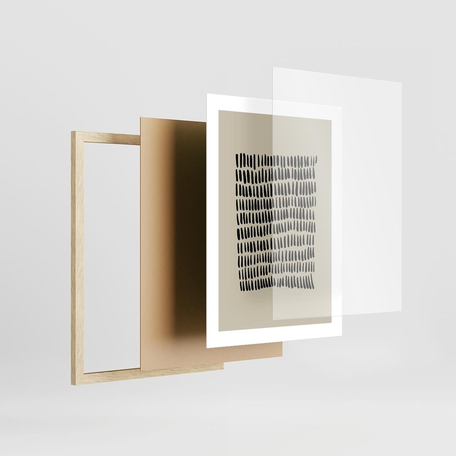 Plakat w ramie 30x40 - Energetyczne Pulsacje Nowości - boho plakat, czarne kropki kreski - rama drewno